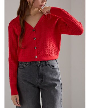 Te chichi ミニケーブル刺繍Vネックカーディガン レッド