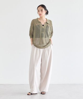 earth music&ecology レーシースキッパーポロニットプルオーバー Khaki
