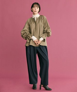 #Newans 【洗濯機可】フルギャザーブラウス カーキ