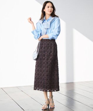 自由区 【着回し力抜群・レイヤードにも】ドレープブロード シャツブラウス サックス×白ライン