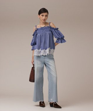 GRACE CONTINENTAL ギャザーフレアトップ ブルー