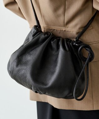 russet レザー巾着4WAYショルダーバッグ(CE-1454) Black