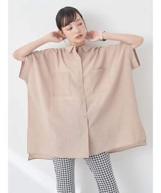 earth music&ecology 配色ステッチＢＩＧシャツ Beige