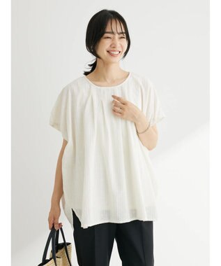 Green Parks インド綿　ＳＥＴ２点　マルチ刺繍ブラウス＋タンク Off White