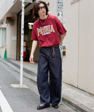WEGO 【機能T】接触冷感アクセ付きグラフィックT ワイン