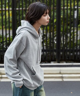 WEGO 【裏起毛/ユニセックス着用ITEM】リラックスフィットグラフィックパーカー 杢グレー