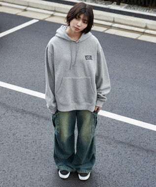 WEGO 【裏起毛/ユニセックス着用ITEM】リラックスフィットグラフィックパーカー 杢グレー