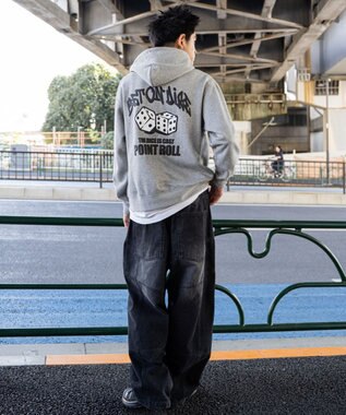 WEGO 【裏起毛/ユニセックス着用ITEM】リラックスフィットグラフィックパーカー 杢グレー