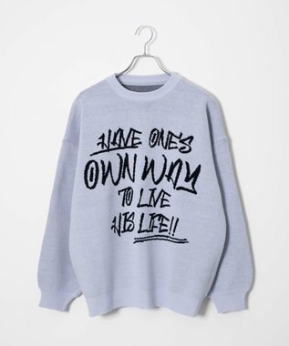 WEGO ハンドライティングジャガードニット ブルー