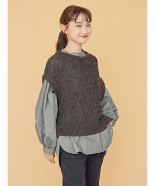 AMERICAN HOLIC ＳＥＴ　ボリュームスリーブシャツ＋ニットベスト Glen Check