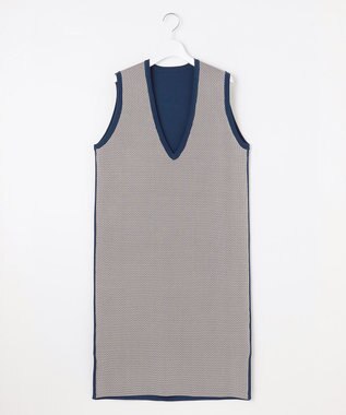 自由区 【リバーシブル・セットアップ対応・洗える】レーヨンストレッチリバーシブルニット ジャンパースカート リッツブルー×シャンパン