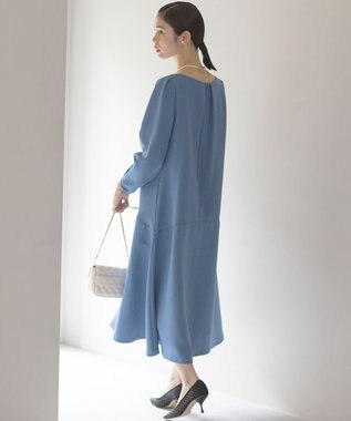 組曲 L ラメジャカード ボートネックワンピース ブルー系