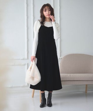 Feroux 【2WAY】パールストラップベロア ジャンスカ ブラック系