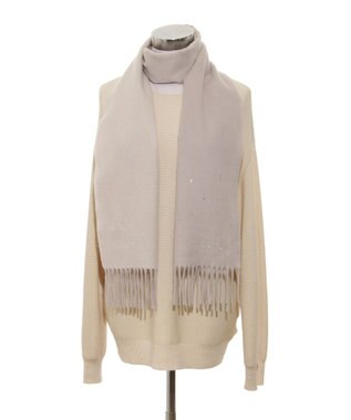 MOONBAT 【洗える】FURLA カシミヤ混ラメ入りラインストーンストールマフラー／幅30cm シルバー