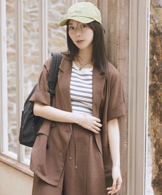 earth music&ecology 【セットアップ対応】リネンライクダブルジャケット Brown