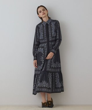 GRACE CONTINENTAL バンダナプリントシャツワンピース ブラック