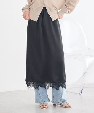 earth music&ecology サテンレーススカート Black