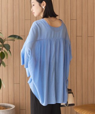 AMERICAN HOLIC 【接触冷感】Ｖネックシアー半袖ＢＩＧシャツ Sax