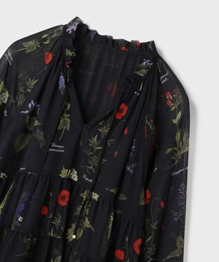 GRACE CONTINENTAL ボタニカルプリントチュニックトップ ブラック