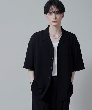 WEGO 【速乾/シワになりにくい】ドライポリオープンカラーシャツ(S) ブラック