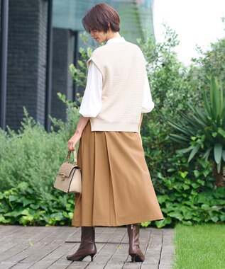 自由区 L 【洗える】ツイードライクニット ベスト ベージュ系