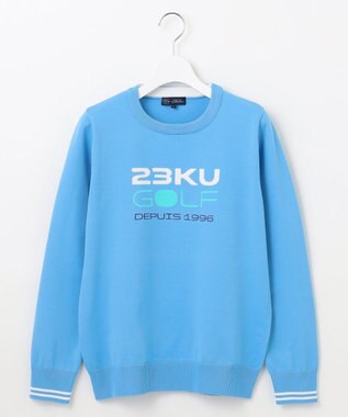 23区GOLF 【WOMEN】【ウォッシャブル】ロゴインターシャ ポリエステルニット スカイブルー系