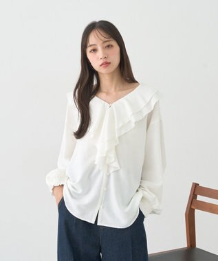 earth music&ecology ラッフルカラーブラウス Off White
