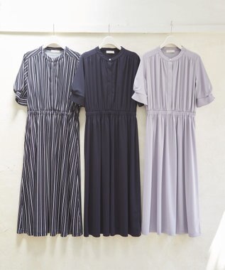 ANY SIS 【接触冷感・吸水速乾・UVケア】エアリードレープスムース ワンピース ネイビーストライプ