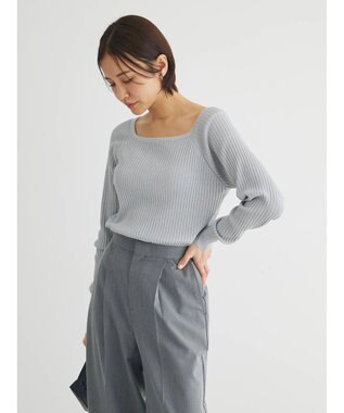 Green Parks 洗える　スクエアネックリブニットプルオーバー Light Gray