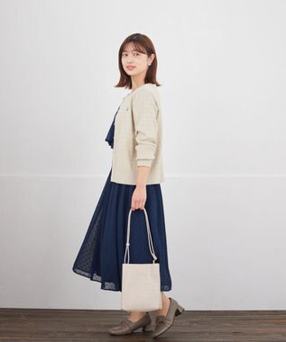 Tiaclasse L ワンポイント刺繍ケーブルカーディガン ライトベージュ
