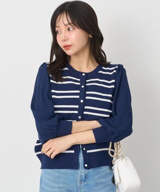 earth music&ecology 　透かし編みボーダーカーディガン Border Navy