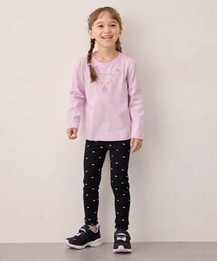 ANY KIDS 総柄テレコ レギンス ブラック×リボン