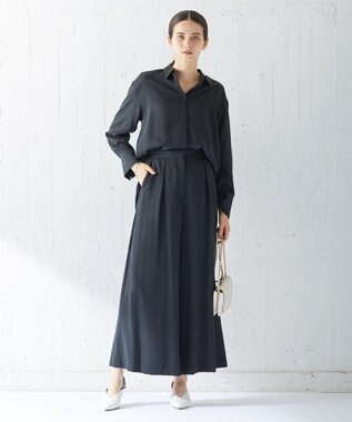 ICB 【洗える】 フィブリルツイル ロングシャツ ブラック系