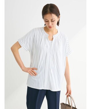 Green Parks ２ｗａｙ　フレンチスリーブ釦付ブラウソー Stripe