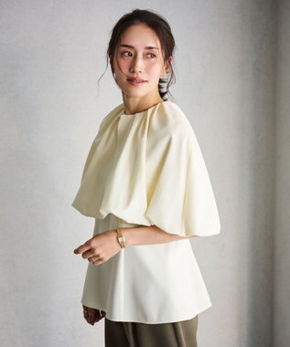 #Newans ＜亀恭子さんコラボ＞取り外し可能ケープ付きペプラムブラウス オフ