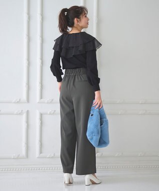 Feroux 【洗える】ラッフルコンビ ニット ブラック系