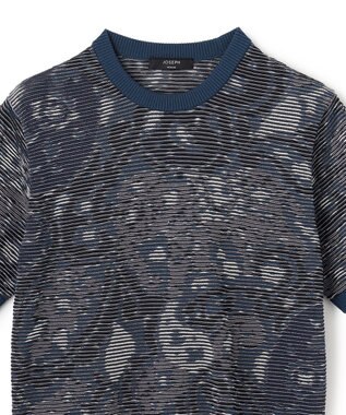 JOSEPH HOMME オリエンタルブラインドジャガード　クルーネック半袖ニットTEE ネイビー系