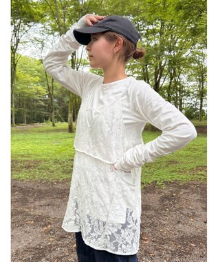 Green Parks AnriettMusee シャーリングスリーブＴシャツ＋レースキャミソールＳＥＴ Off White