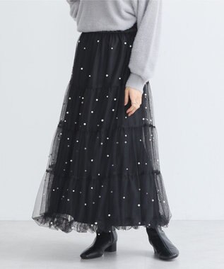 earth music&ecology チュールパールスカート Black