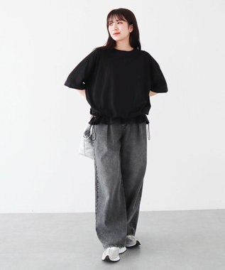 Green Parks 裾ドロスト５分袖ドッキングチュニック Black