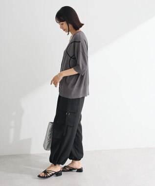 Green Parks 刺繍コードＶネックカーディガン Gray