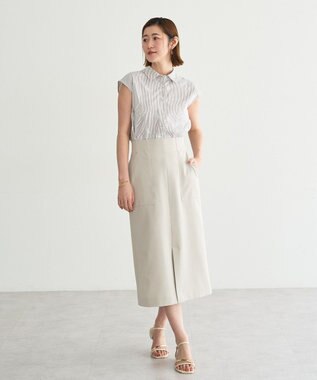 YECCA VECCA ストライプ柄フラワー刺繍シャツ Beige