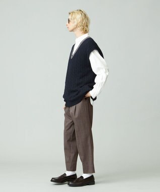 J.PRESS YORK STREET 【UNISEX】チェックテーパードパンツ ブラウン系3