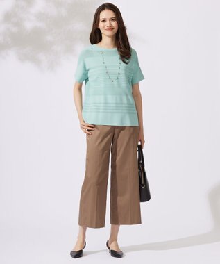 自由区 【UVカット・洗える】クレープストレッチボーダー ニット アクア