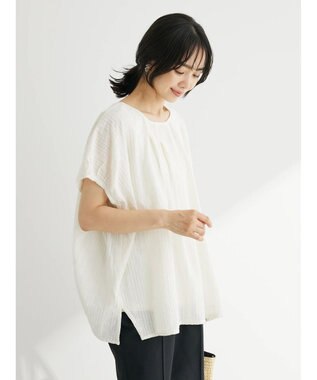 Green Parks インド綿　ＳＥＴ２点　マルチ刺繍ブラウス＋タンク Off White