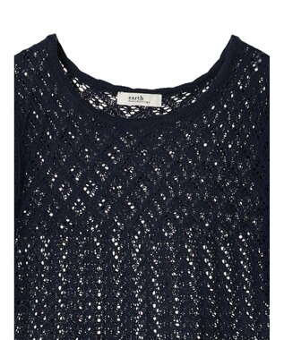 earth music&ecology 裾レース透かしニットプルオーバー Navy