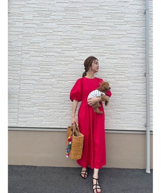 Green Parks ボリューム袖ロングワンピース Red