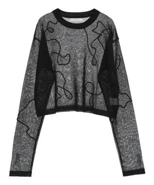 Green Parks ・ＡＮＤＳＥＡＲＣＨ　コード刺繍シアーニット Black