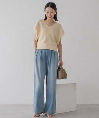 AMERICAN HOLIC 袖フリンジショート丈プルオーバー Ecru