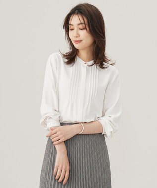 J.PRESS LADIES 【洗える】ヌーディスバックサテン ピンタック ブラウス アイボリー系